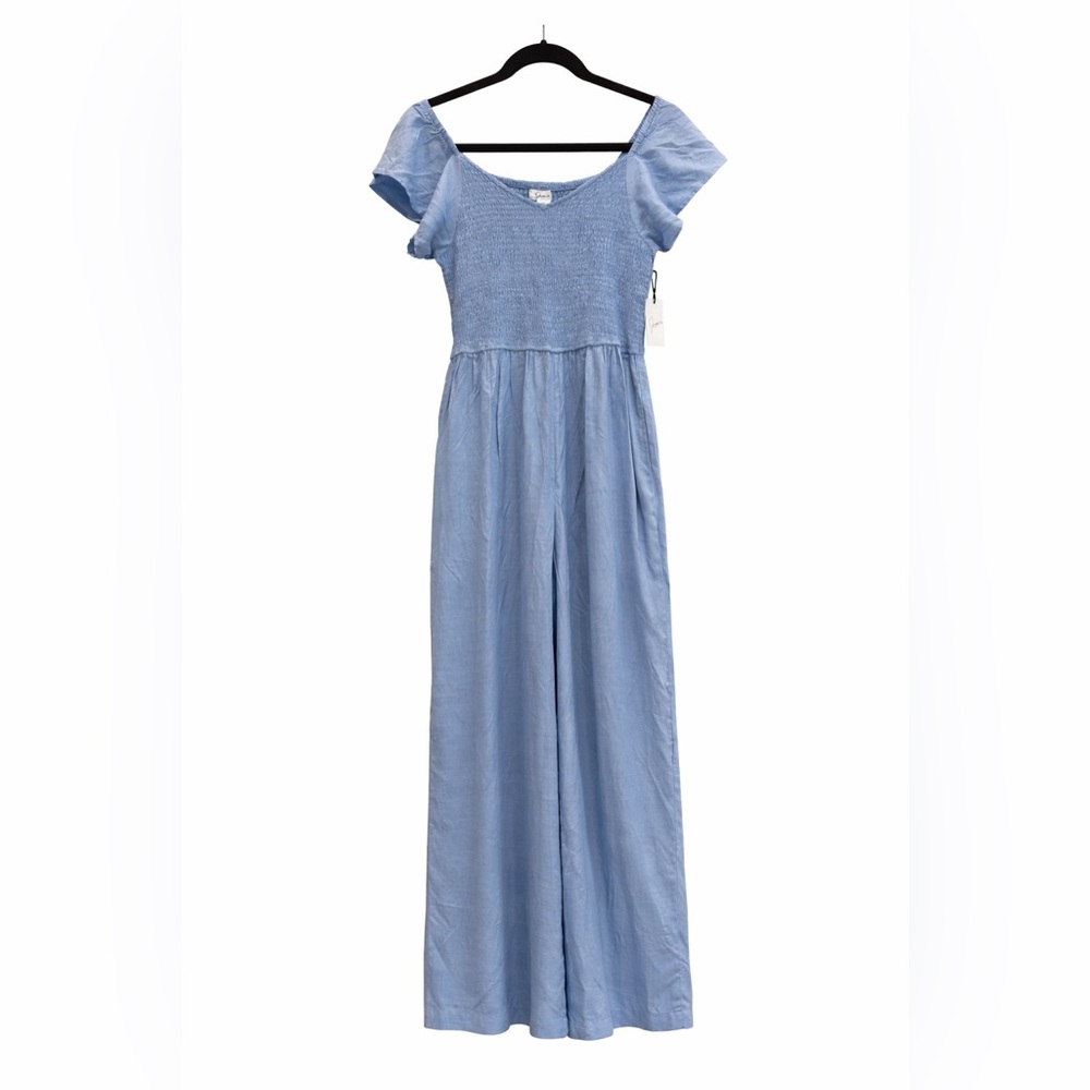 Japna Light Blue Smocked Wide Leg Jumpsuit XL Flowy Boho Romper Pants, NWT 🦋 - Picture 2 of 7